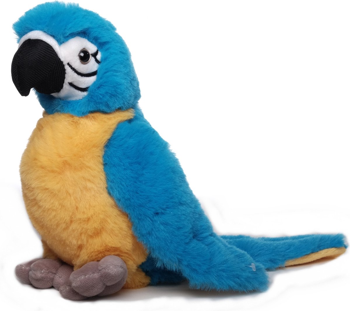 Inware Pluche papegaai - knuffeldier - geel/blauw - 20 cm - vogel knuffels