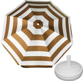Parasol - Or/ blanc - D180 cm - sac de transport inclus - pied de parasol - 42 cm