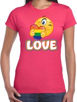 Bellatio Decorations Gay Pride shirt - love - regenboog - dames - roze XL