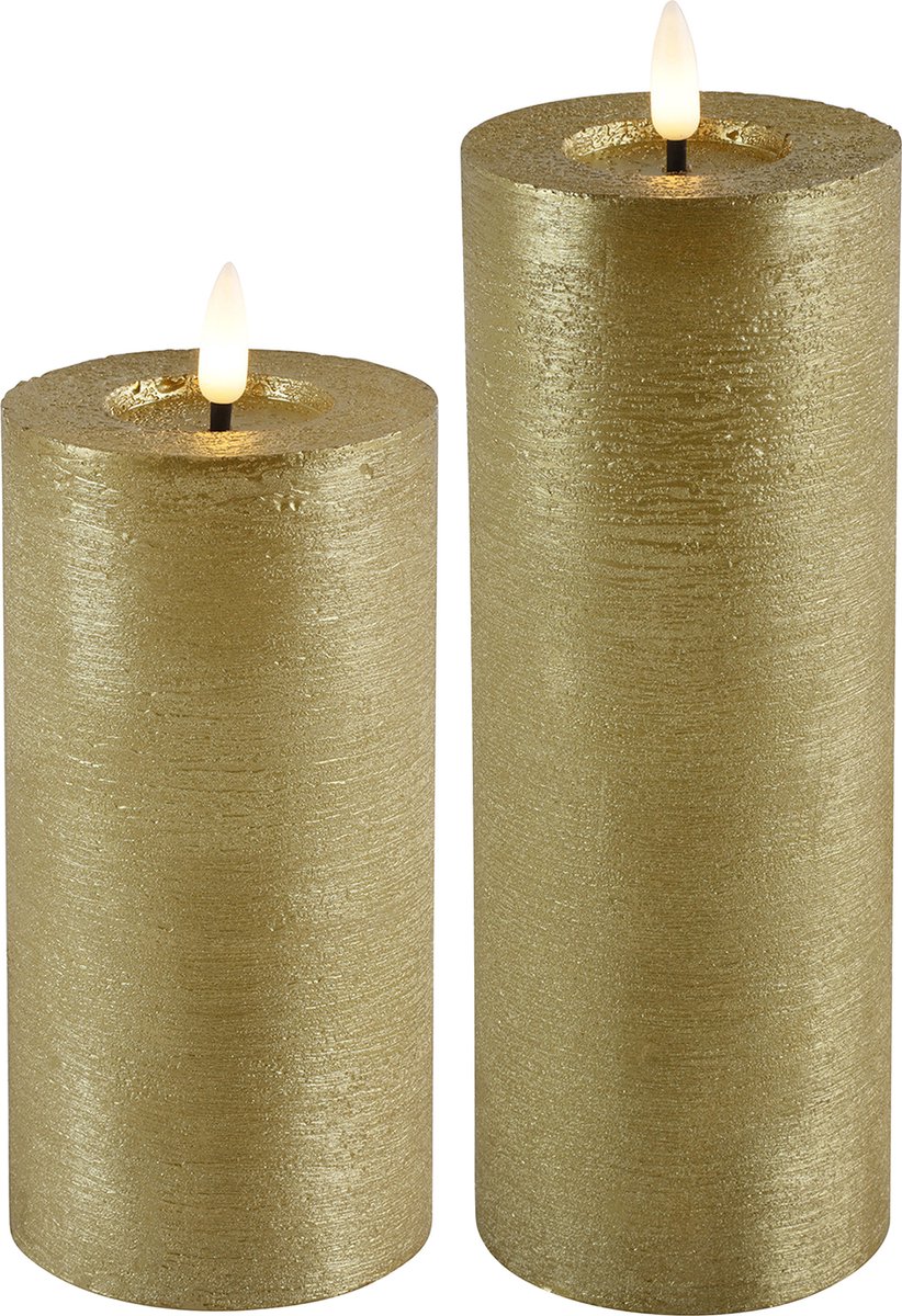 Countryfield LED kaarsen/stompkaarsen - set 2x - goud - D7,5 x H15 en H20 cm - warm wit Goudkleurig
