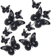 Pro Garden tuin/wand decoratie vlinders - 2x - metaal - zwart - 30 x 65 cm