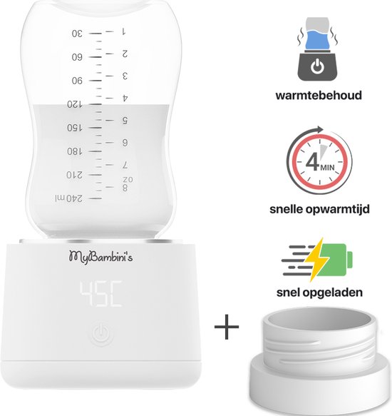 MyBambini's Bottle Warmer Pro™ - Draagbare Baby Flessenwarmer voor Onderweg - Wit - Geschikt voor Dr. Brown's (brede hals), Suavinex & J Bimbi
