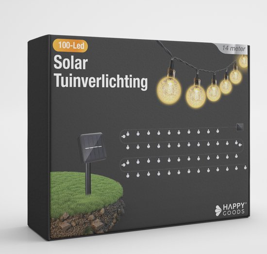 Happy Goods Solar Tuinverlichting op Zonneenergie - 100 LED (2x50) - 10 meter verlicht (2x5) - Lampjes Slinger - Lichtsnoer Buiten - Fairy Lights - Solar - Sfeerverlichting - Buitenverlichting - Buitenlamp