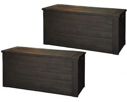Zomer kussens opbergen kunststof tuinkussen opbergbox met hout structuur - 2 stuks