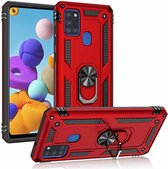 Hoesje Geschikt voor Samsung Galaxy S21 Stevige Magnetische Anti shock ring back cover case/schokbestendig/TPU met stand kleur Rood