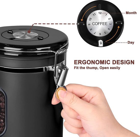 ZONJIE Koffieblik luchtdicht - 2,8 l roestvrij stalen koffiebonenhouder