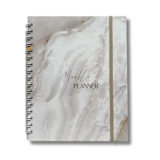 Foto: Marble planner white stone ongedateerde agenda to do planner voor dag week maand hardcover dagplanner met weekoverzicht ongedateerd weekplanner met spiraalbinding maandplanner voor school werk schoolplanner met notitiepagina 