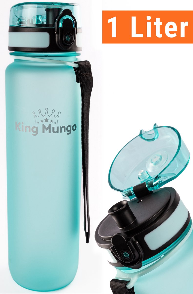 1 Liter Drinkfles 100% Lekvrij Waterfles 1L Drinkflessen Volwassenen & Kinderen - Lichtblauw Drinkbus - King Mungo Waterflessen