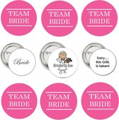 9 Buttons Bride to Be en Team Bride wit en roze - button - bride - bride to be - bruid - vrijgezellenfeest - vrijgezellenavond - team bride