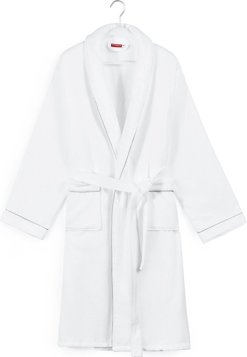 Badjas katoen - ochtendjas voor hem & haar - dames & heren - velours katoenen badjas - betaalbare luxe - Wit - maat L