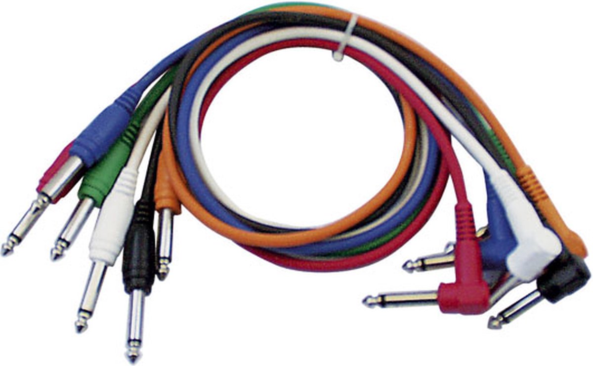 DAP Patch kabel, mono, rechte + haakse connectoren, set van 6 kleuren, 60 cm