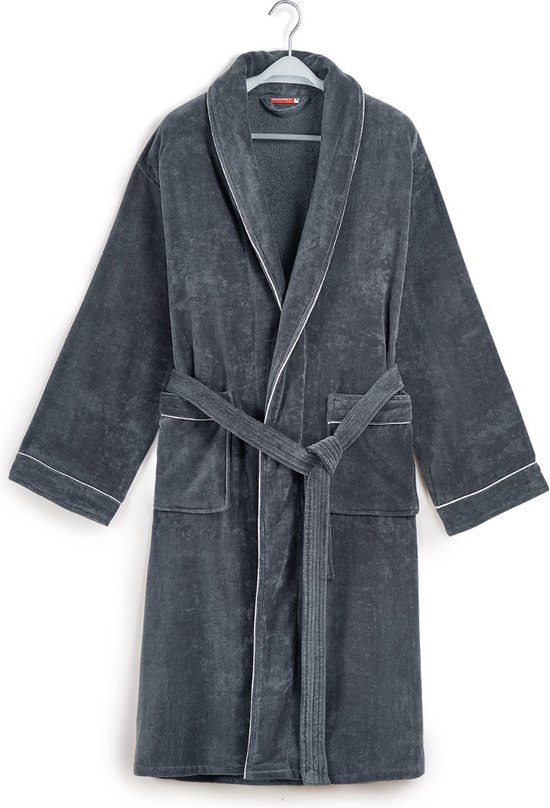 Badjas katoen - ochtendjas voor hem & haar - dames & heren - velours katoenen badjas - betaalbare luxe - Donkergrijs - maat XL