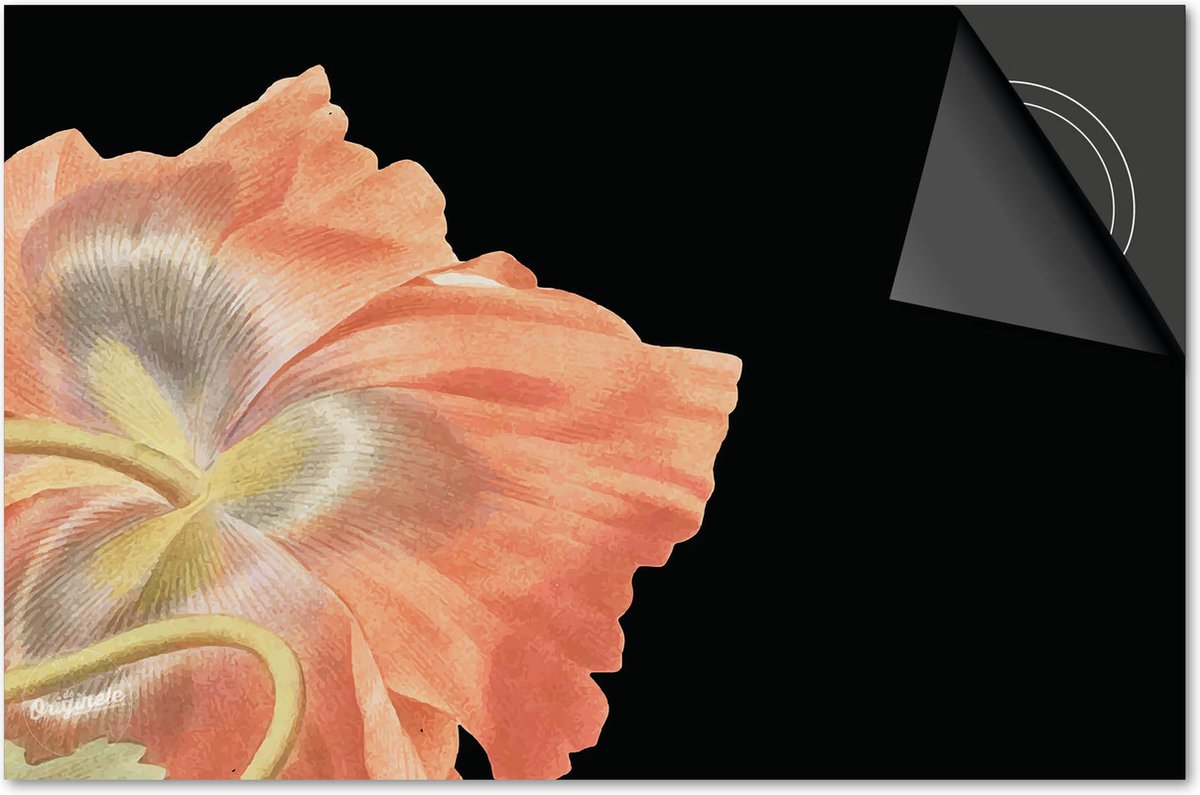 Inductie beschermer 78x52 - afdekplaat inductie mat - Dietrix Kookplaat beschermer - Base - Botanical - Bloem oranje op zwart