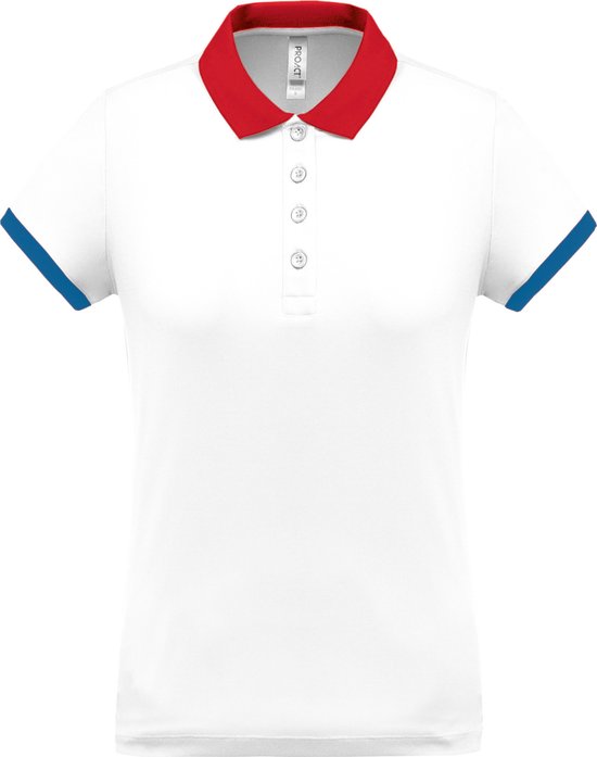 Damessportpolo 'Proact' met korte mouwen White/Red/Royal Blue - XS