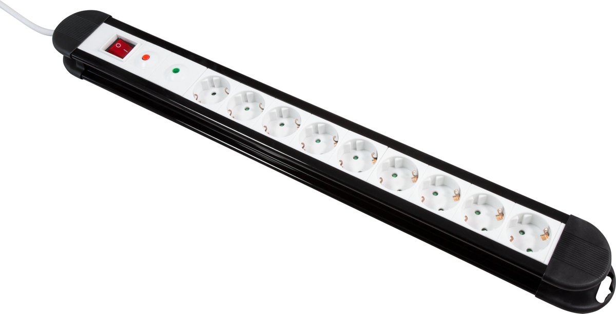 McPower Vrijstaande Stekkerdoos - 9 Stopcontacten - Aan/uit knop - Verdeelstekker met 1.4 meter kabel - Zwart/wit