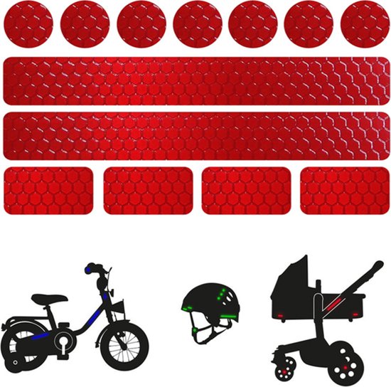 Reflecterende Veiligheids stickers rood - Reflectie tape voor in het verkeer - Maak wandelwagens, koffers, buggy's, skelters, helms, fietsen etc goed zichtbaar in het donker.