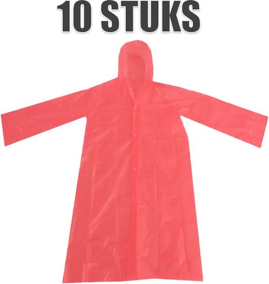 Wegwerp regenjas met drukkers (rood) - 10 stuks