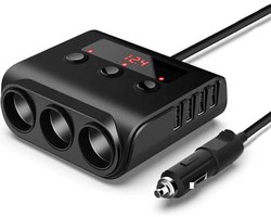 Sigarettenaansteker Splitter + 12V USB Autolader Met Schakelaar En Voltmeter - 3x Sigaretten Aansluitingen - 4x USB - Auto Accessoires