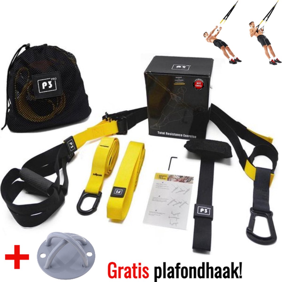 TRX set Suspension Trainer Pro voor thuis inclusief Plafondhaak