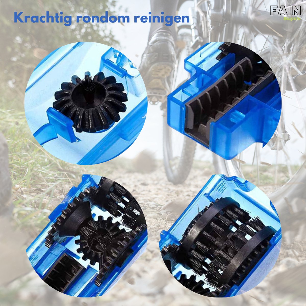 Kit Nettoyage Chaîne Vélo - 4 Brosses (double Tête, Maillons, Pignon) - Pour VTT, Ville, Route - Matière Durable