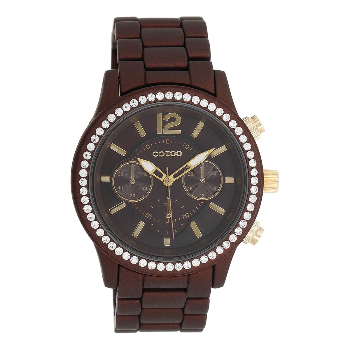 Donker bruine OOZOO horloge met donker bruine metalen band - C5769