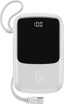 Baseus 15W Powerbank - Powerbank 10000 mah - 2x USB-A en 1x USB-C PD poort - Geschikt voor o.a. Apple iPhone en Samsung Galaxy - wit