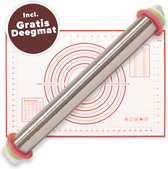 Nimma® Deegroller - Verstelbaar - Inclusief XL Bakmat 60 x 40 cm - Antikleef - Deegmat - RVS