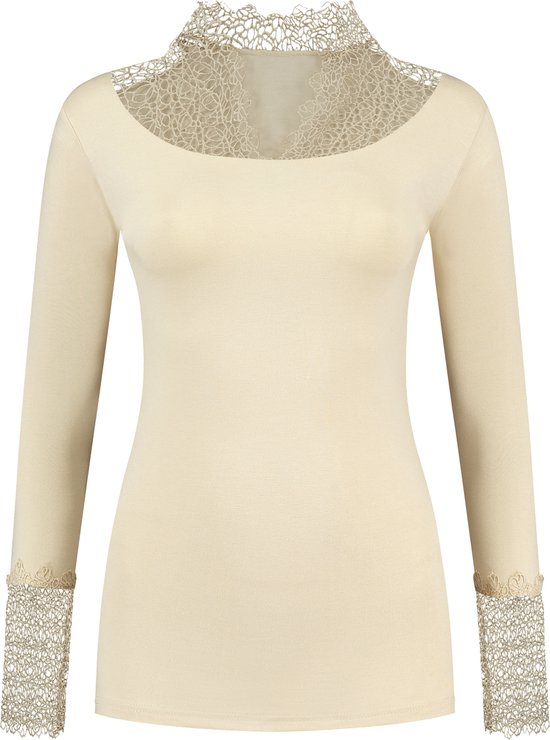 Haya's Closet - Haya - (onder)Top met lange mouwen en kantdessin - Ecru / Beige