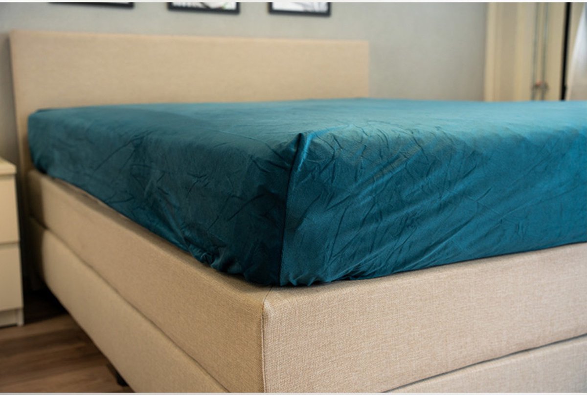 Beau Maison Velvet Hoeslaken Petrol Blauw 180 x 200 cm + 40 cm hoekhoogte