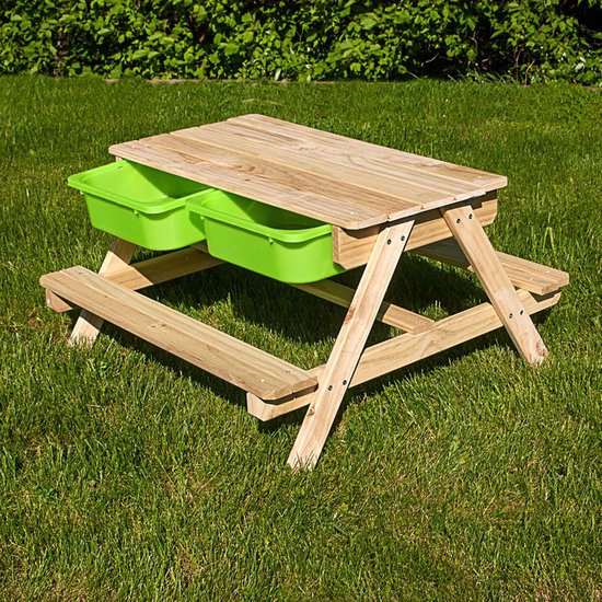 MaxxGarden Kinder picknicktafel - Zandbak met waterbak en picknicktafel - Buitenspeelgoed - 90 x 79 x 50cm - MaxxGarden