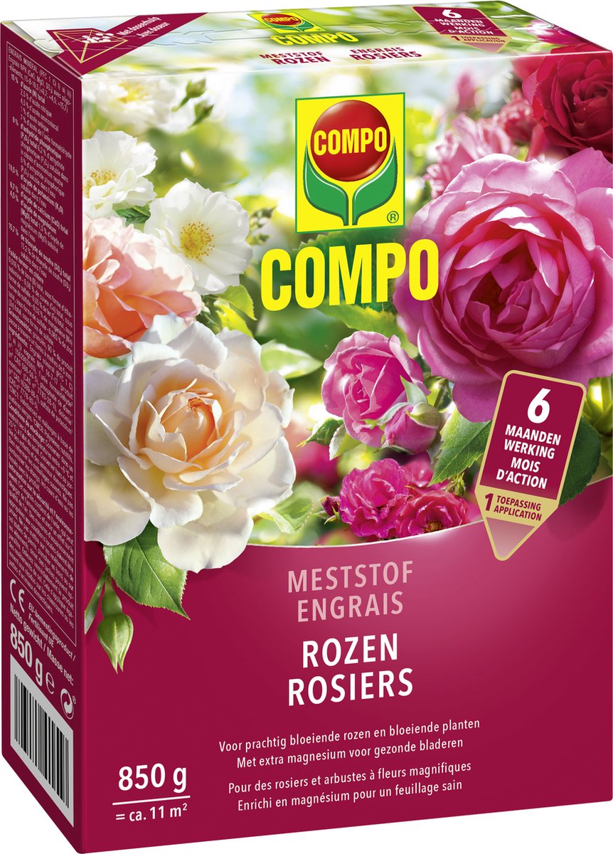 COMPO Meststof Rozen - directe en lange werking 6 maanden - voor een stevige groei en prachtige bloei - doos 850 g