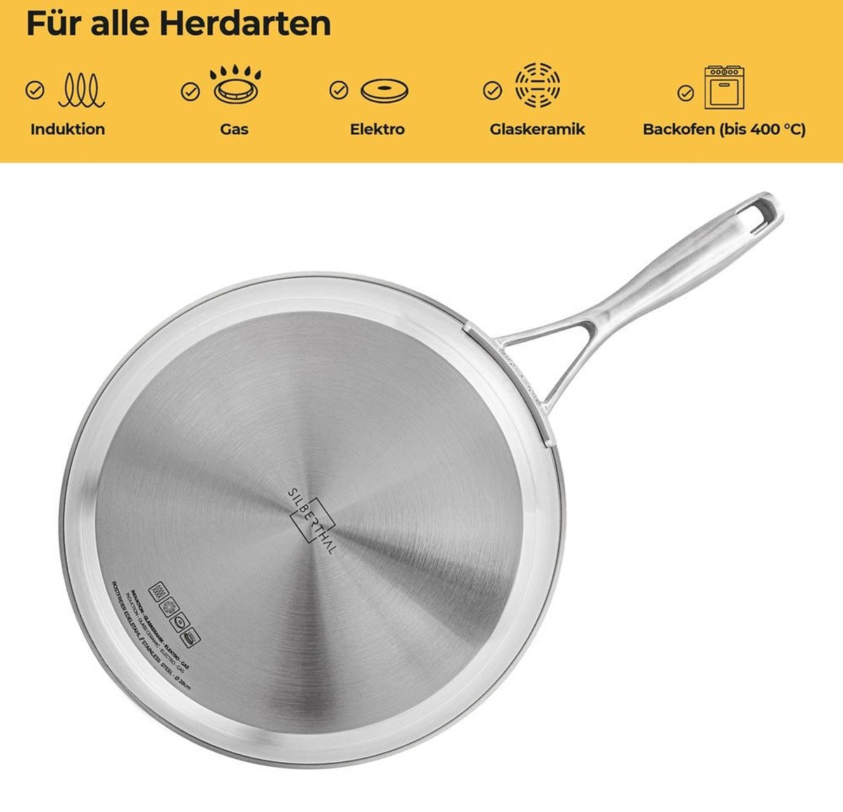 SILBERTHAL Koekenpan inductie 28 cm - gecoate pan - roestvrij staal - voor alle warmtebronnen - ovenvast - incl. pannenbescherming