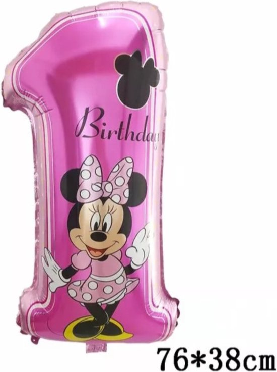 XL Minnie Mouse 1 jaar Ballon - 76cm - Grote 1 jaar MinnieMouse Ballon - Feestversiering / Verjaardag Versiering - Disney Feestje - Kinderfeestje Thema: Minnie Mouse - 1e Verjaardag Dochter Versiering - Themafeest Disney Mickey & Minnie Mouse