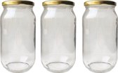 RANO - 3 stuks weckpotten glas 1 liter met sluiting - weckpotjes / opbergpotten / inmaakpot / glazen pot met deksel / glazen potten / weckpot / voorraadpot / weck