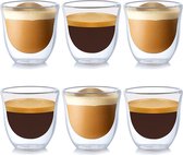 glazen, set van 6, 70 ml, espressoglazen, dubbelwandige espresso-kopjes, two-effect in 6-delige set, geschikt voor espresso, thee, ijsthee, cocktails, whisky