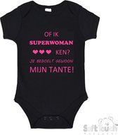 Barboteuse Soft Touch "Whether I Know Superwoman You Just Mean My Aunt" Filles Katoen Zwart/Rose Taille 56/62