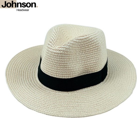 Johnson Headwear® Panama homme & femme - Fedora - Chapeau de soleil - Chapeau de paille - Chapeau de plage - Taille : 58cm réglable - Couleur : Crème