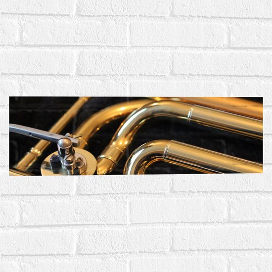 Muursticker - Gouden Details van Blaasinstrument - 60x20 cm Foto op Muursticker