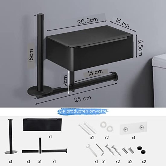 Emco System2 Papierhouder zonder deksel, elegante toiletpapierhouder voor wandmontage van metaal, hoogwaardige toiletrolhouder met scharnierarm, chroomkleurig