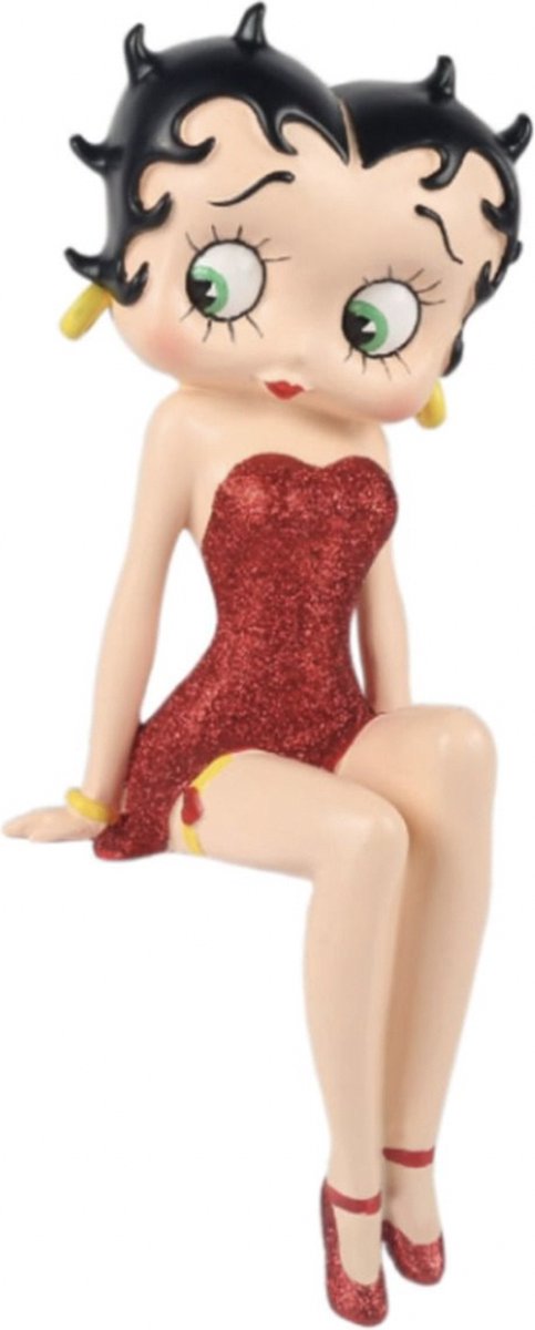 Betty Boop Zittend Op Plank In Rode Jurk Beeldje - 25cm