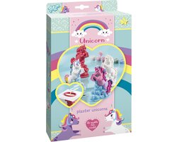 foto van Totum Unicorn gips gieten en beschilderen knutselset 2 eenhoorns incl. gips, herbruikbare mal en 5 regenboog verf kleuren