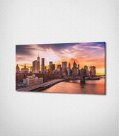 Sunset Over New York Canvas- 100 x 60 cm - Steden - Schilderij - Canvas - Slaapkamer - Wanddecoratie  - Slaapkamer - Foto op canvas