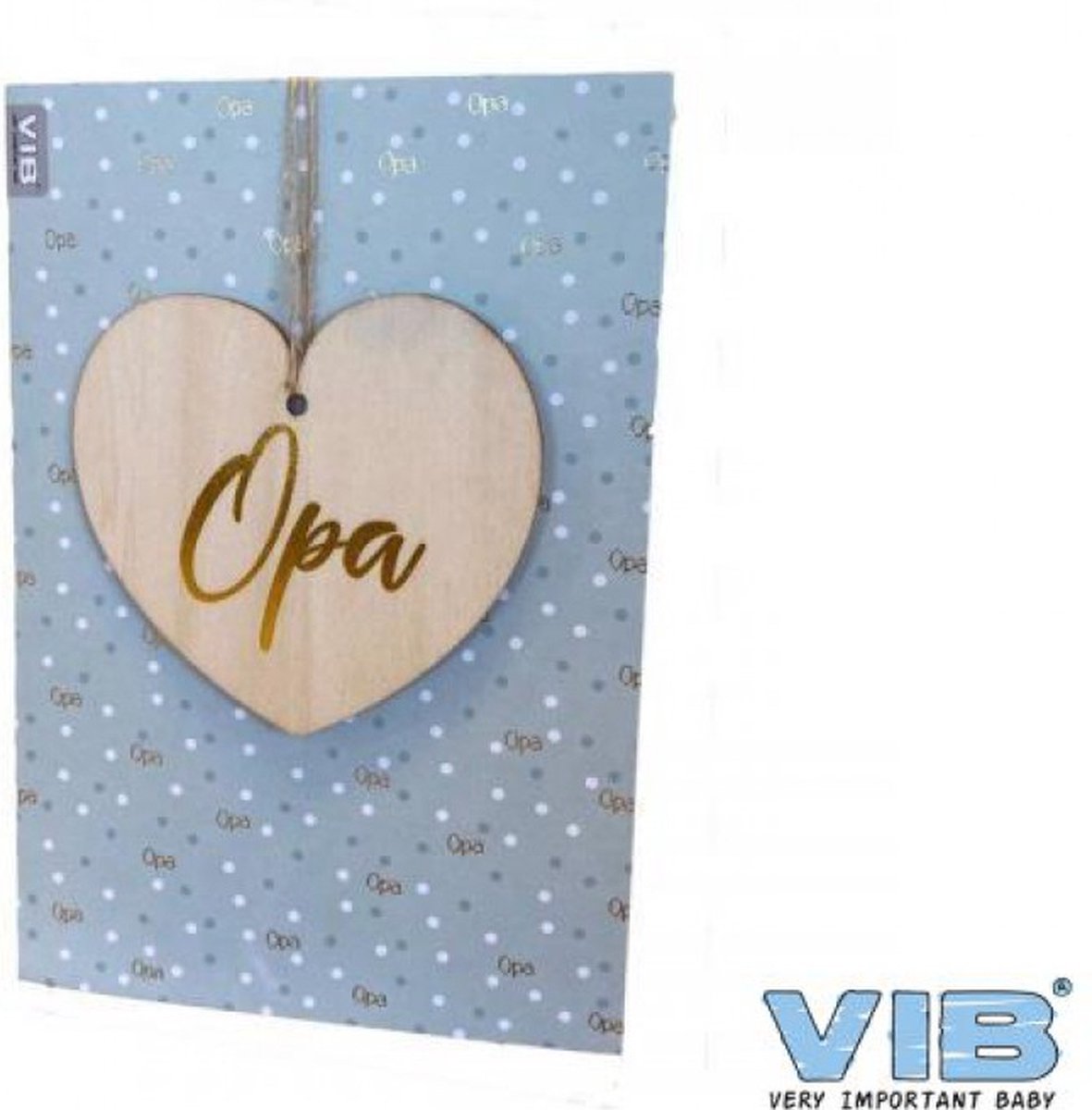 Wenskaart met Houten Hanger HART 'Opa' Mint-Wit-Goud