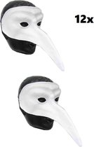 12x Snavel masker Venetie wit - Maskers thema feest festival party fun snavelmasker