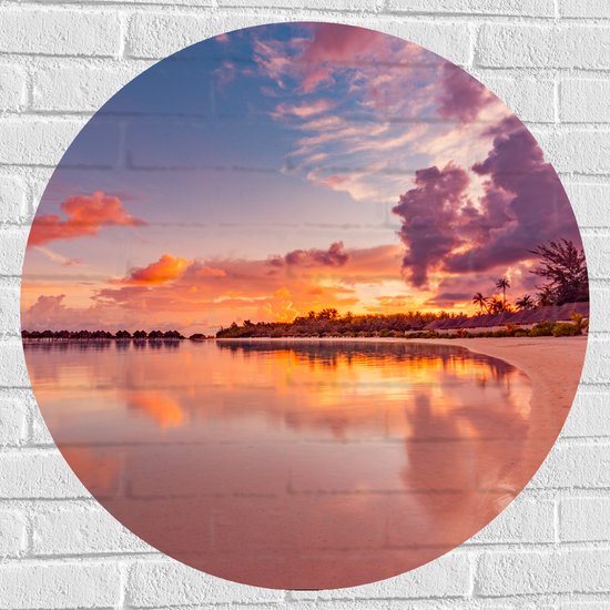 Muursticker Cirkel - Zonsopkomst bij Luxe Vakantieverblijven op de Maledieven - 80x80 cm Foto op Muursticker