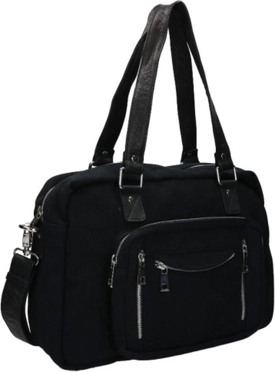 KALIDI Dameshandtas, canvas, shopper, schoudertas, casual, groot, voor school, werk, dagelijks gebruik, winkelen, Blacksmile