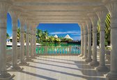 Fotobehang Tropical View Through Pillars | XL - 208cm x 146cm | 130g/m2 Vlies