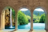 Fotobehang Tropical Waterfall Through The Arches | XXXL - 416cm x 254cm | 130g/m2 Vlies