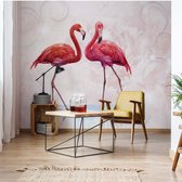 Fotobehang Modern Tropical Flamingos | VEA - 206cm x 275cm | 130gr/m2 Vlies