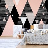 Fotobehang Modern Geometric Triangles Pink And Black Design | VEA - 206cm x 275cm | 130gr/m2 Vlies